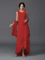 A-Line/Princess Scoop Asymmetrical Chiffon Mother of the Bride Dresses With Lace