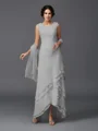 A-Line/Princess Scoop Asymmetrical Chiffon Mother of the Bride Dresses With Lace