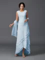 A-Line/Princess Scoop Asymmetrical Chiffon Mother of the Bride Dresses With Lace