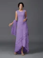 A-Line/Princess Scoop Asymmetrical Chiffon Mother of the Bride Dresses With Lace