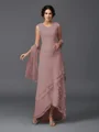 A-Line/Princess Scoop Asymmetrical Chiffon Mother of the Bride Dresses With Lace