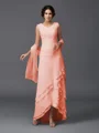 A-Line/Princess Scoop Asymmetrical Chiffon Mother of the Bride Dresses With Lace