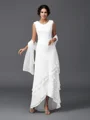 A-Line/Princess Scoop Asymmetrical Chiffon Mother of the Bride Dresses With Lace