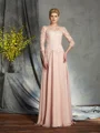 A-Line/Princess Scoop Floor-Length Chiffon Mother of the Bride Dresses With Appliques Lace