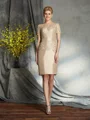 Sheath/Column Bateau Short/Mini Taffeta Mother of the Bride Dresses With Appliques Lace