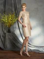 Sheath/Column Bateau Short/Mini Taffeta Mother of the Bride Dresses With Appliques Lace