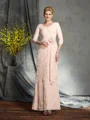Sheath/Column V-neck Floor-Length Chiffon Mother of the Bride Dresses With Flower