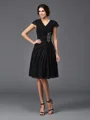 A-Line/Princess V-neck Knee-Length Chiffon Mother of the Bride Dresses With Beading