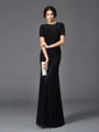 Sheath/Column Jewel Floor-Length Silk Like Satin Mother of the Bride Dresses With Lace