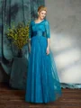 A-Line/Princess V-neck Floor-Length Net Mother of the Bride Dresses With Belt/Sash