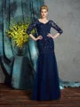 Sheath/Column V-neck Floor-Length Net Mother of the Bride Dresses With Appliques Lace