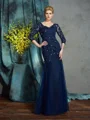 Sheath/Column V-neck Floor-Length Net Mother of the Bride Dresses With Appliques Lace