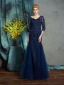 Sheath/Column V-neck Floor-Length Net Mother of the Bride Dresses With Appliques Lace