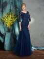 Sheath/Column V-neck Floor-Length Net Mother of the Bride Dresses With Appliques Lace