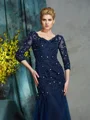 Sheath/Column V-neck Floor-Length Net Mother of the Bride Dresses With Appliques Lace