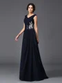 A-Line/Princess V-neck Floor-Length Chiffon Mother of the Bride Dresses With Appliques Lace