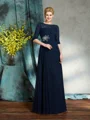 A-Line/Princess Bateau Floor-Length Chiffon Mother of the Bride Dresses With Beading
