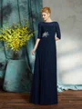 A-Line/Princess Bateau Floor-Length Chiffon Mother of the Bride Dresses With Beading