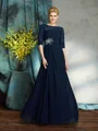 A-Line/Princess Bateau Floor-Length Chiffon Mother of the Bride Dresses With Beading