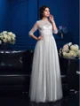 A-Line/Princess Scoop Floor-Length Silk Like Satin Mother of the Bride Dresses With Appliques Lace