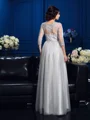A-Line/Princess Scoop Floor-Length Silk Like Satin Mother of the Bride Dresses With Appliques Lace