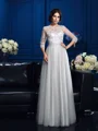 A-Line/Princess Scoop Floor-Length Silk Like Satin Mother of the Bride Dresses With Appliques Lace