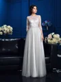 A-Line/Princess Scoop Floor-Length Silk Like Satin Mother of the Bride Dresses With Appliques Lace