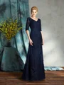Sheath/Column V-neck Floor-Length Satin Mother of the Bride Dresses With Appliques Lace