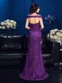 Sheath/Column Off-the-Shoulder Sweep Train Lace Mother of the Bride Dresses With Lace