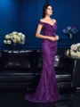 Sheath/Column Off-the-Shoulder Sweep Train Lace Mother of the Bride Dresses With Lace