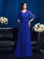 A-Line/Princess V-neck Sweep Train Chiffon Mother of the Bride Dresses With Appliques Lace