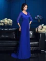 A-Line/Princess V-neck Sweep Train Chiffon Mother of the Bride Dresses With Appliques Lace