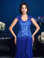 A-Line/Princess V-neck Sweep Train Chiffon Mother of the Bride Dresses With Appliques Lace
