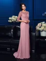 A-Line/Princess Scoop Sweep Train Chiffon Mother of the Bride Dresses With Beading