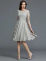 A-Line/Princess Scoop Knee-Length Chiffon Mother of the Bride Dresses With Appliques Lace