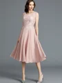 A-Line/Princess Scoop Tea-Length Chiffon Mother of the Bride Dresses