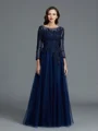 A-Line/Princess Scoop Floor-Length Tulle Mother of the Bride Dresses