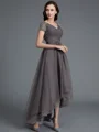 A-Line/Princess V-neck Asymmetrical Tulle Mother of the Bride Dresses