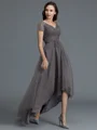 A-Line/Princess V-neck Asymmetrical Tulle Mother of the Bride Dresses