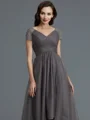 A-Line/Princess V-neck Asymmetrical Tulle Mother of the Bride Dresses