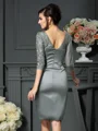 Sheath/Column Scoop Knee-Length Satin Mother of the Bride Dresses With Beading