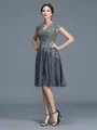 A-Line/Princess V-neck Knee-Length Chiffon Mother of the Bride Dresses With Appliques Lace