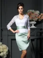 Sheath/Column V-neck Short/Mini Satin Mother of the Bride Dresses With Lace