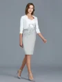 Sheath/Column V-neck Knee-Length Chiffon Mother of the Bride Dresses With Ruffles
