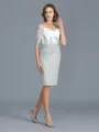 Sheath/Column V-neck Knee-Length Chiffon Mother of the Bride Dresses With Ruffles