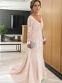 Sheath/Column V-neck Sweep Train Tulle Mother of the Bride Dresses With Appliques Lace