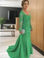 Sheath/Column V-neck Sweep Train Tulle Mother of the Bride Dresses With Appliques Lace