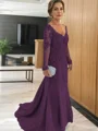 Sheath/Column V-neck Sweep Train Tulle Mother of the Bride Dresses With Appliques Lace