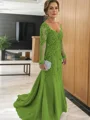 Sheath/Column V-neck Sweep Train Tulle Mother of the Bride Dresses With Appliques Lace