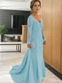 Sheath/Column V-neck Sweep Train Tulle Mother of the Bride Dresses With Appliques Lace